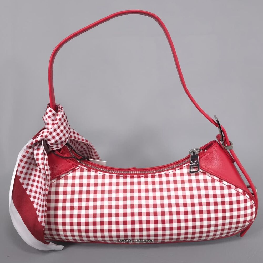 STEVE MADDEN Women's New Shoulder Bag Scarf Zip Silver Red Gingham DT627910